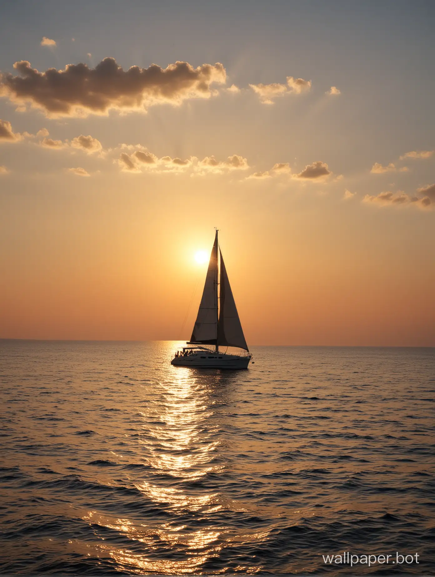 Tranquil-Sunset-at-Sea-in-Crimea-with-Yacht-Silhouetted-Against-the-Horizon