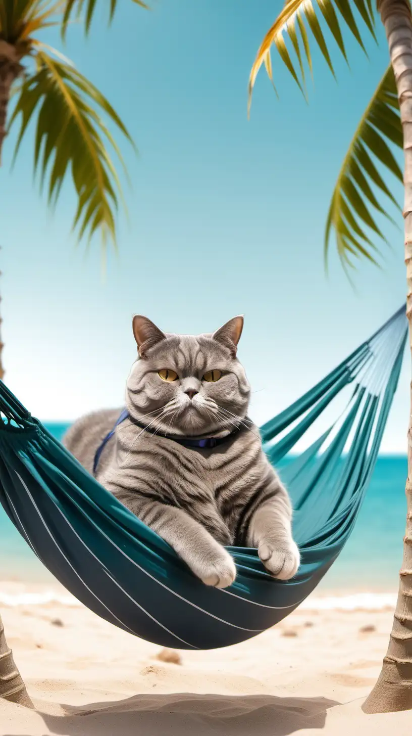 Chilled Cat Relaxing in Beach Hammock