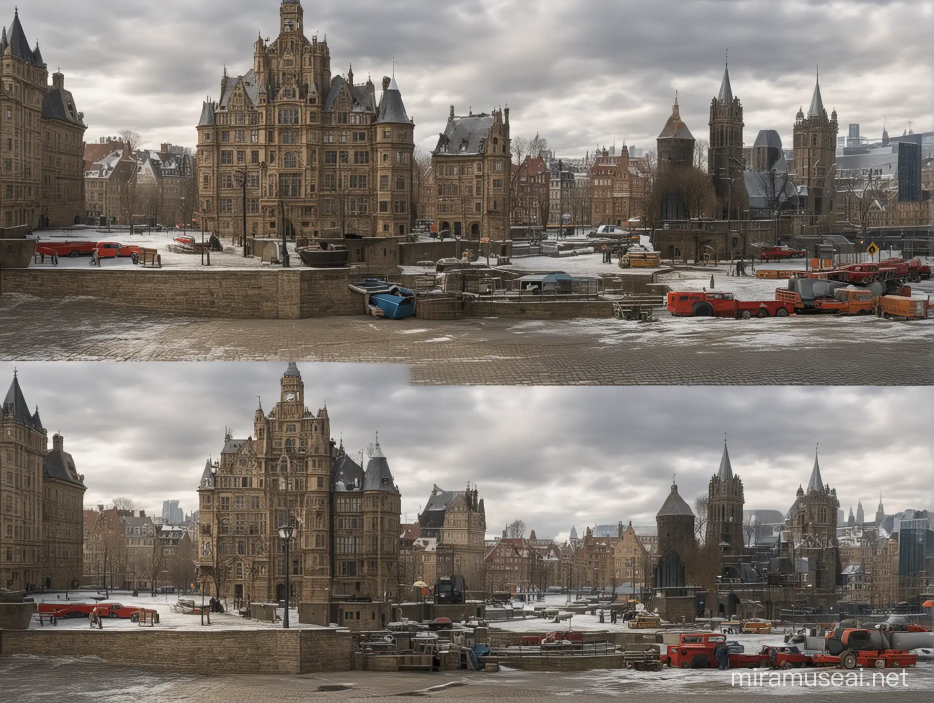 Generate two similar images with minor differences between them. Each image should show an interesting scene like a landscape, cityscape, or indoor setting. Make sure the differences are subtle but noticeable, with a maximum of three differences between the two images. The challenge is for players to find all the discrepancies, keeping them engaged and rewarded for their observation skills