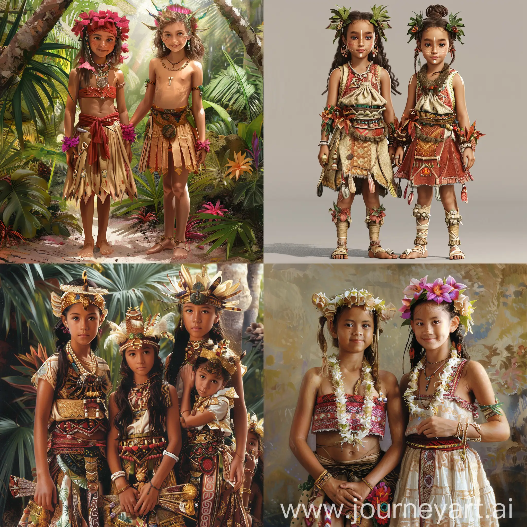 Young Minoan girls in their traditional, high detailed, full body costumes