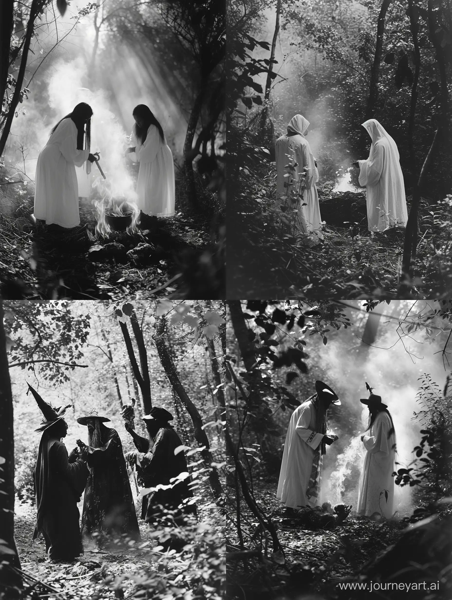 Mysterious-Voodoo-Ritual-in-Eerie-Forest-Folk-Horror-Grayscale-Photo