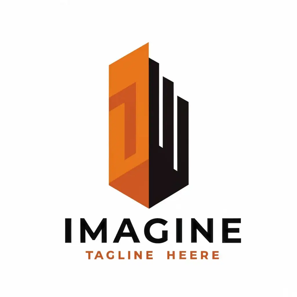 a logo design,with the text "imagine", main symbol:building with orange and black colour,Moderate,clear background and interior desing type