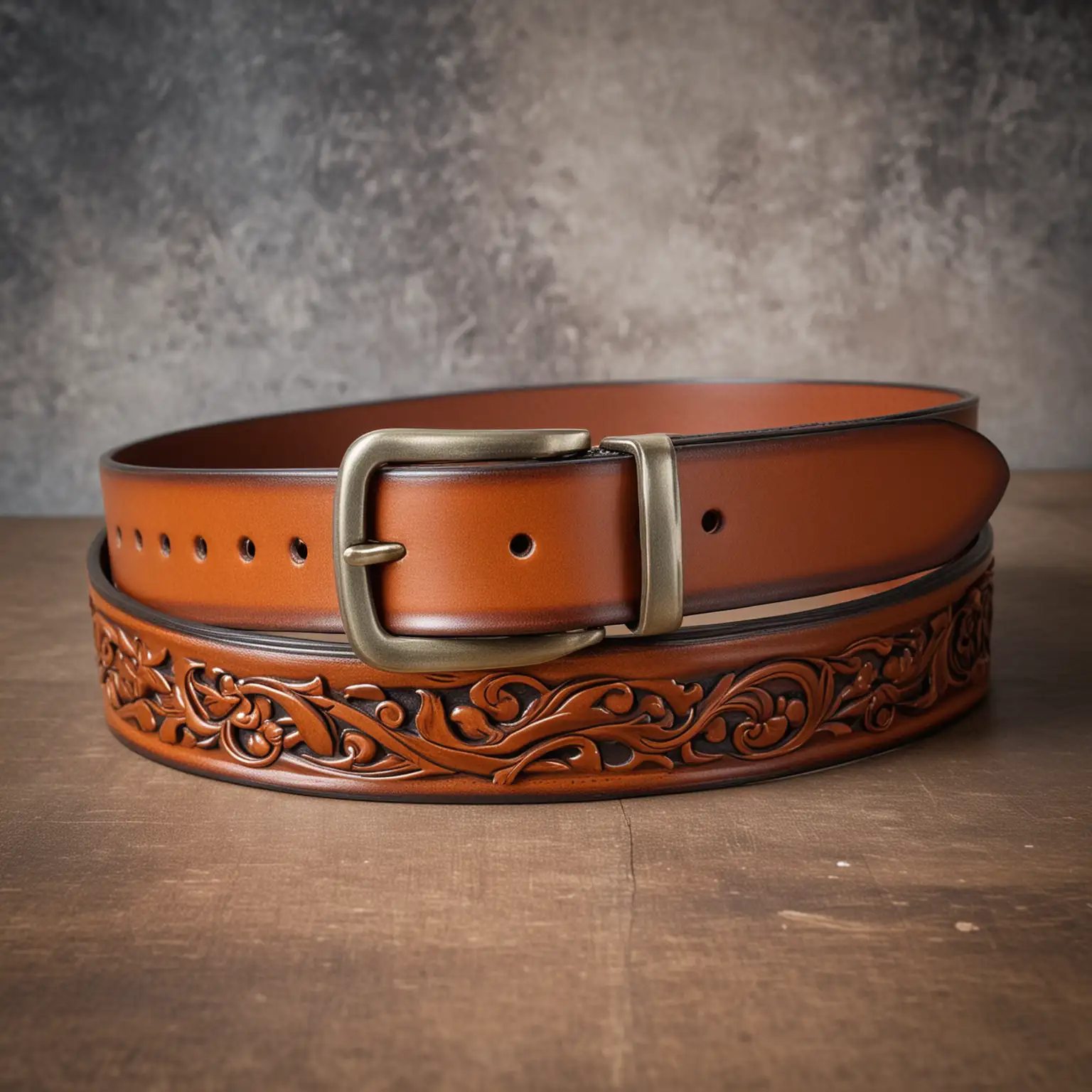 Elegant Man Wearing Classic Leather Belt Against a Stylish Monochromatic Background