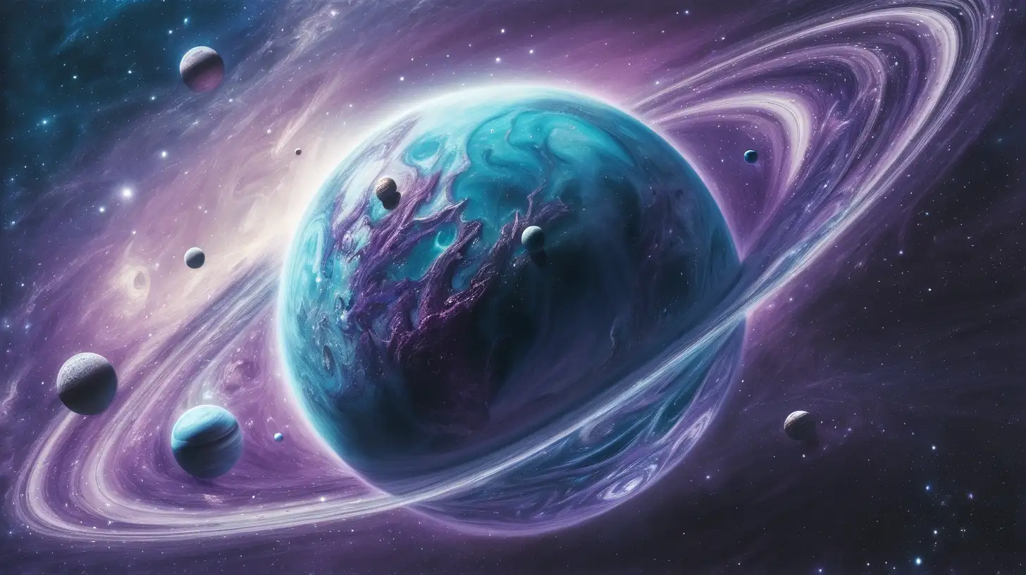 Blue and Purple Planet in Majestic Outer Space