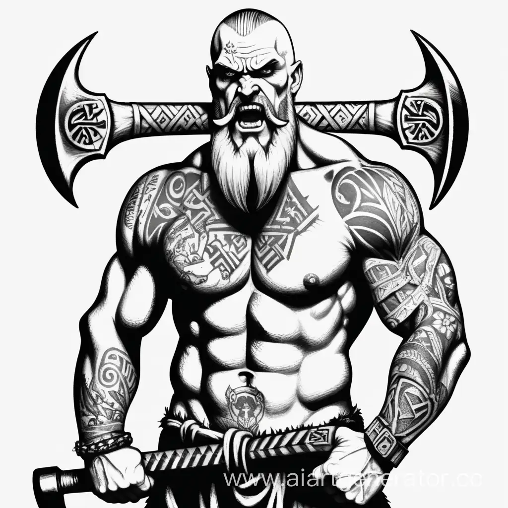 брутальный техно викинг с татуировками и топорами
