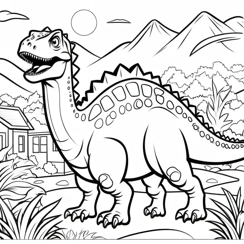 /imagine coloring page for kids, dinosaurs at school, cartoon style, thick lines, low detail and no shading --ar 9:11
