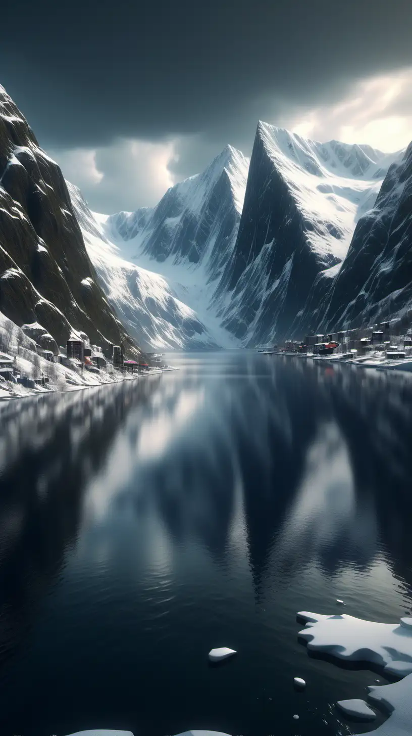 Majestic Norwegian Deep Fjord with Snowy Peaks 4K Ultra HD Landscape