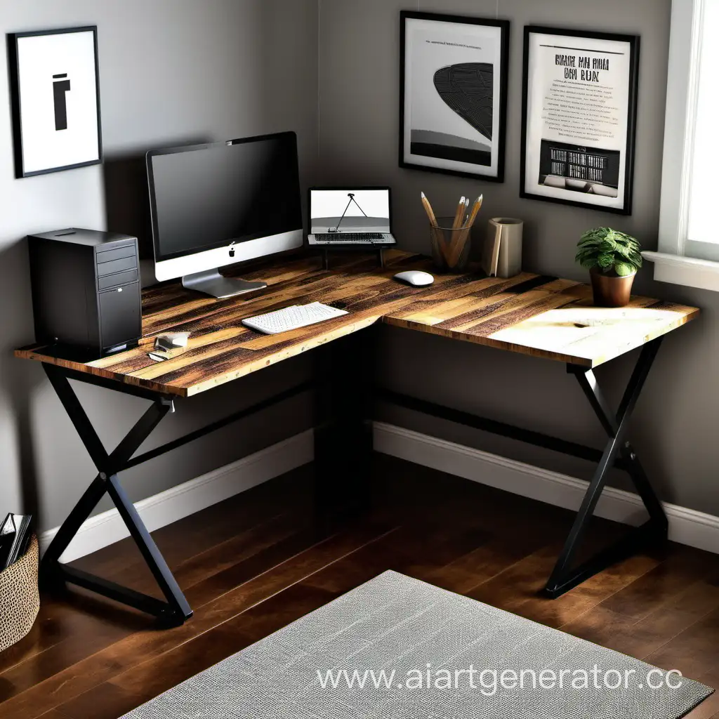 Rustic-Wooden-Plank-Corner-Computer-Desk