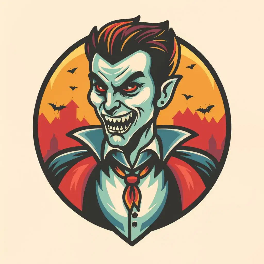 logo, t-shirt vector vampire character simple cute style 2D mural pop art profile colorful soft friendly full body, Contour, Vector, White Background, no words, ultra Detailed, ultra sharp narrow outlined image, no jagged edges, vibrant colors, typography, with the text ".", typography