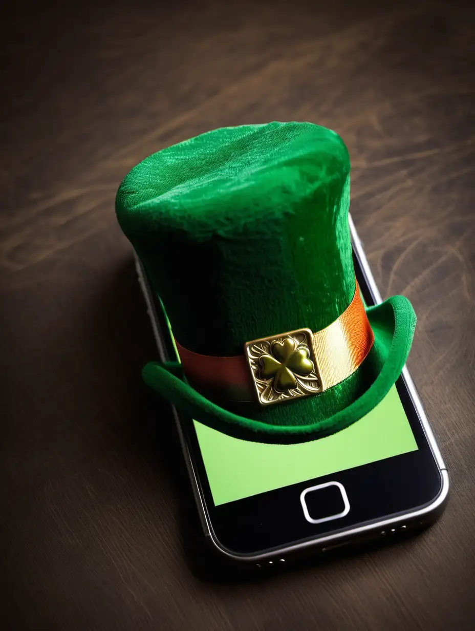 Cell phone with a St Patrick's day hat