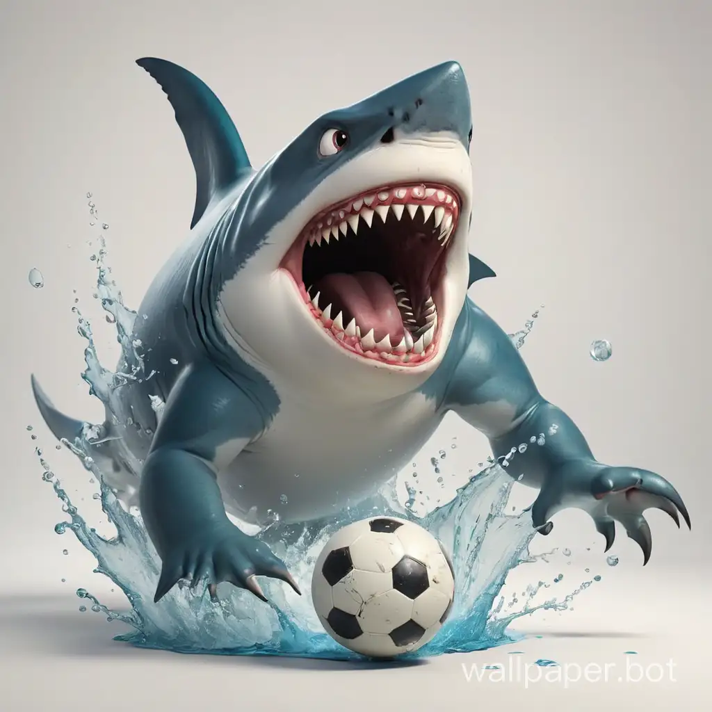 Soccer the angry shark in the form of Farula with a ball white background high detail