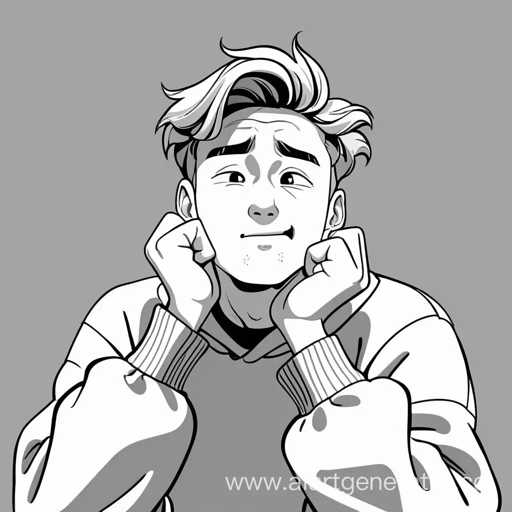 Joyful-Person-in-Sweatshirt-Leaning-Forward-with-Chin-Rested-on-Hands-Cartoonish-Image