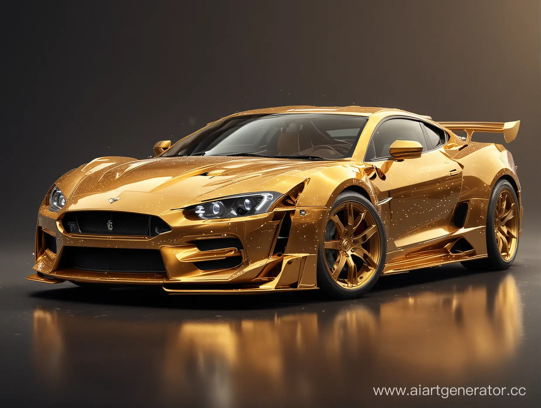 сгенерируй картинку золотого спортивного автомобиля с элементами казино