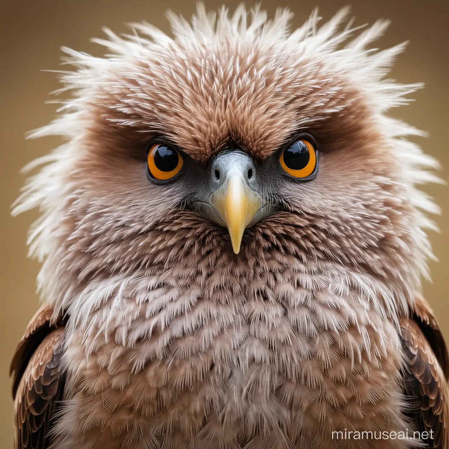 A beautiful feathered bird looking straight into the camera