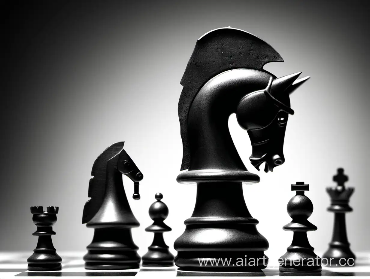 Black-and-White-Chess-Knight-in-Profile-View