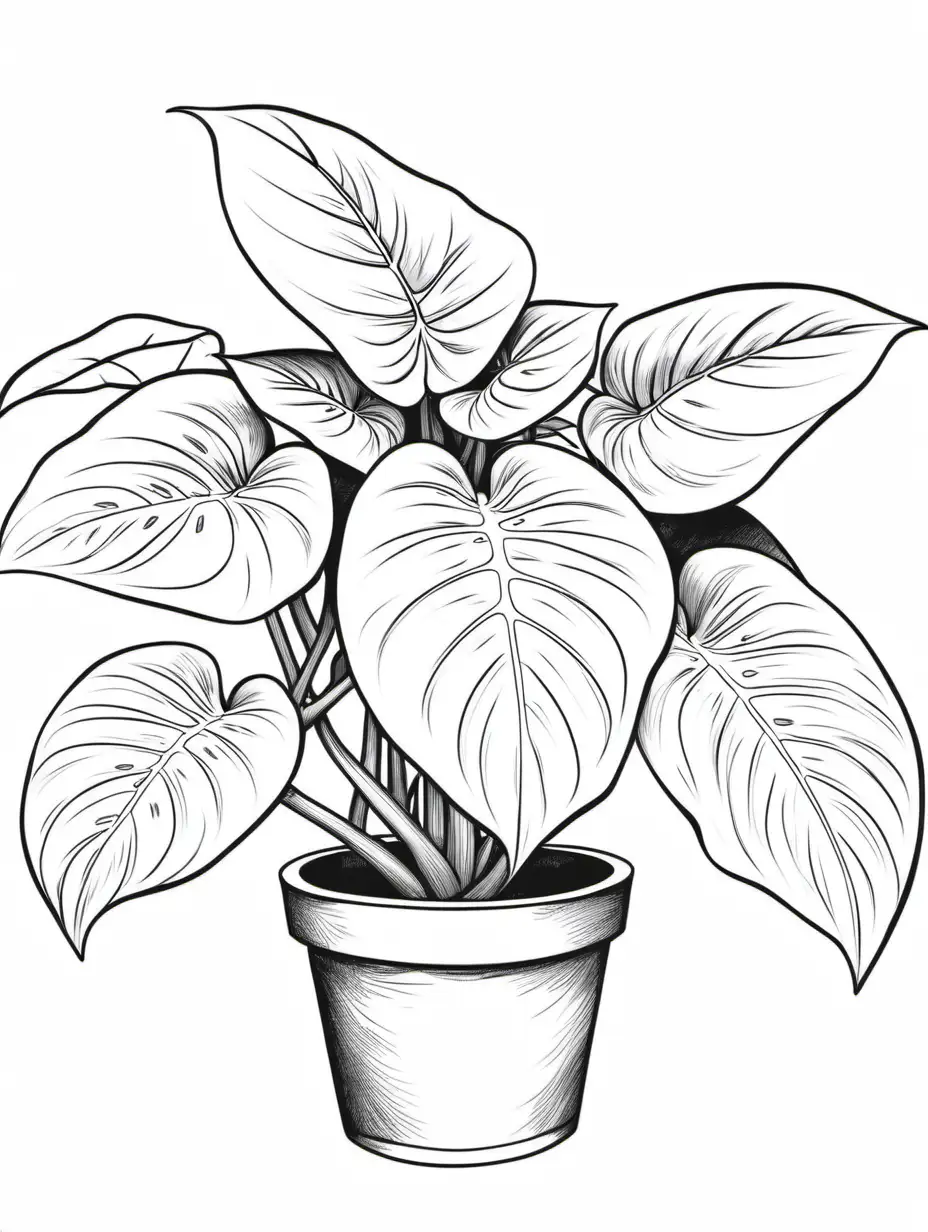Vibrant Pothos Plant Coloring Sheet Without Gray or Shading