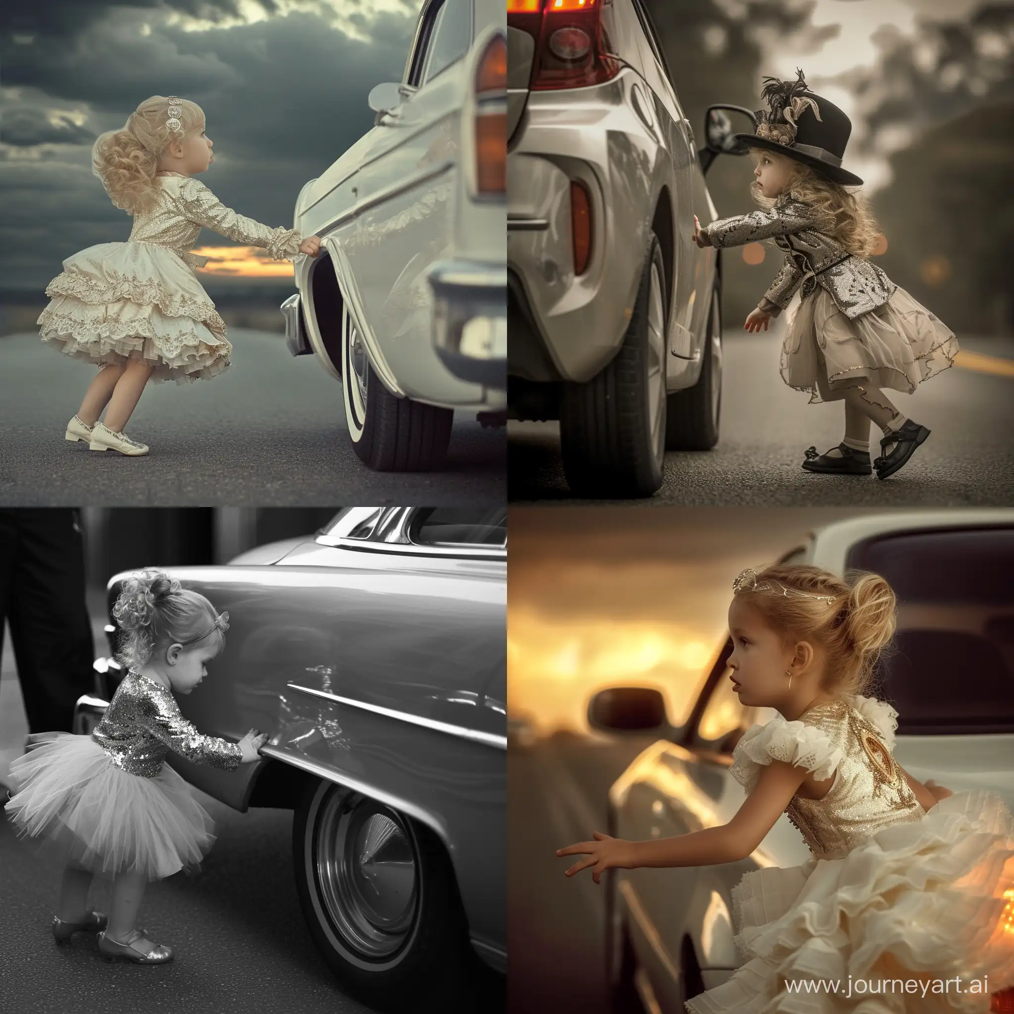 маленькая девочка гламурно одетая ловит машину.