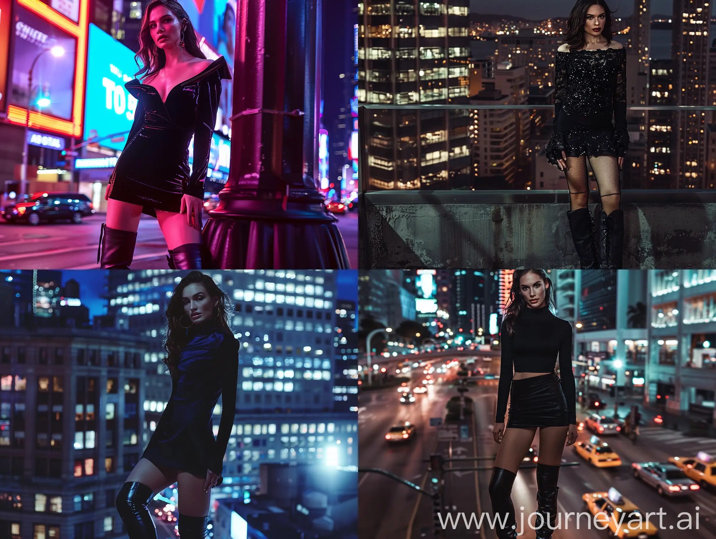 Gal-Gadot-in-Stylish-Black-Dress-and-KneeHigh-Boots-in-City-Night-Scene