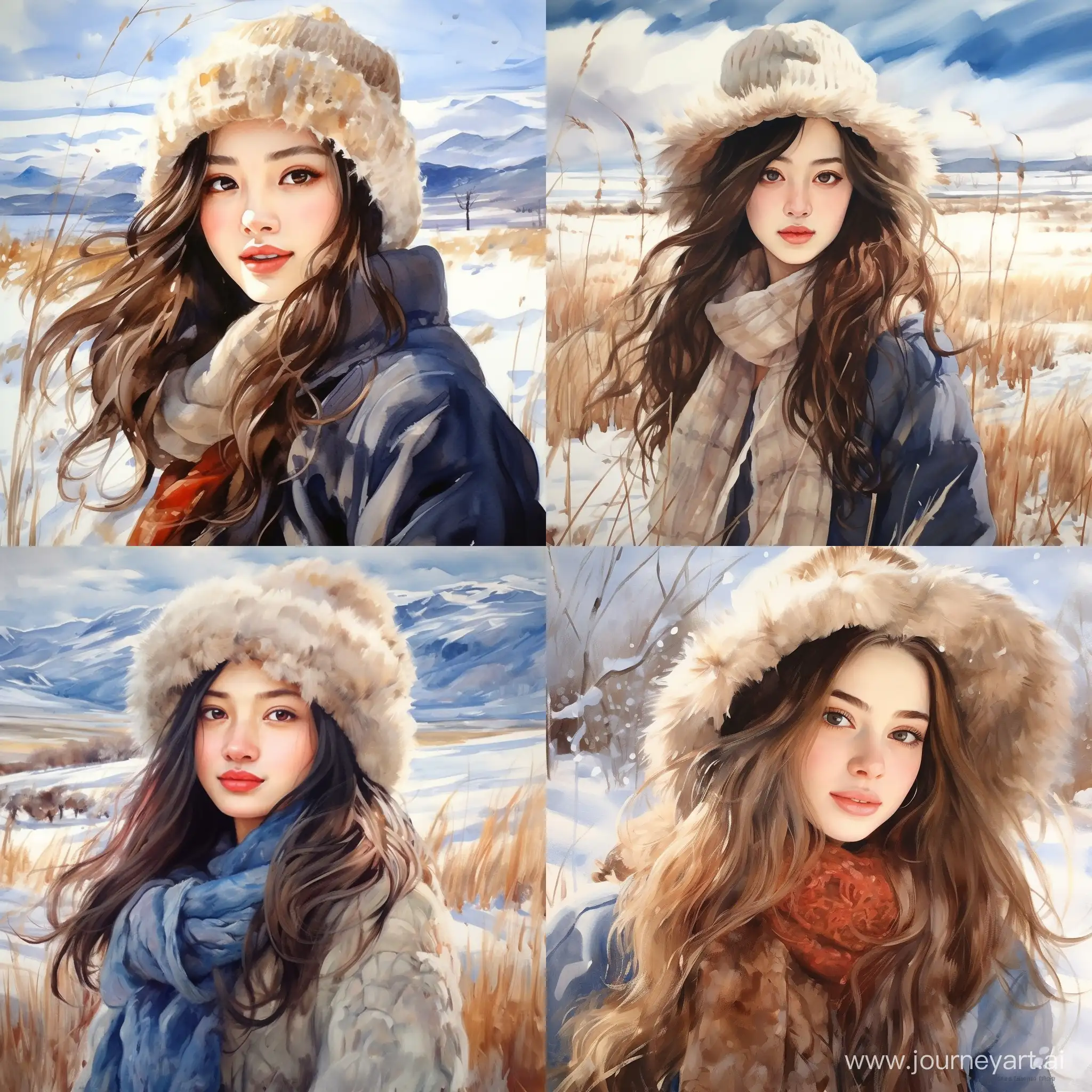 Radiant-Asian-Woman-in-Winter-Landscape