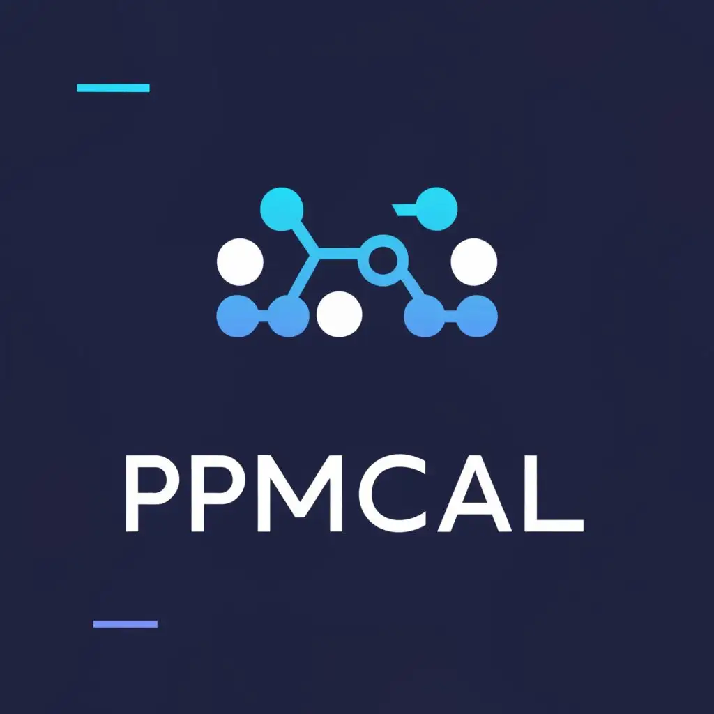 a logo design,with the text "PmCal", main symbol:Polymer Molecules, calculator,Moderate,clear background