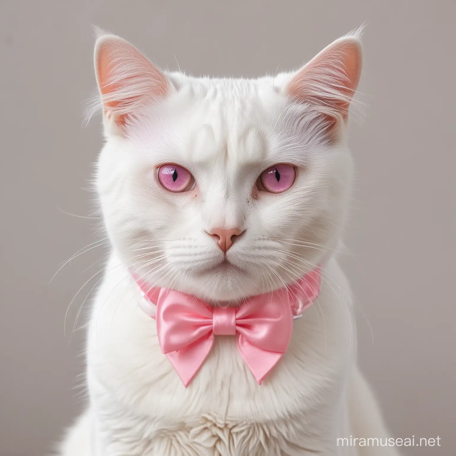 Elegant White Cat with Pink Eyes Wearing a Delicate Bow