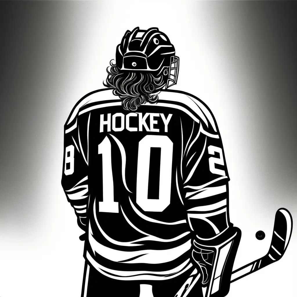 Dynamic BlackHaired Hockey Player with Wavy Hair and Bold Helmet