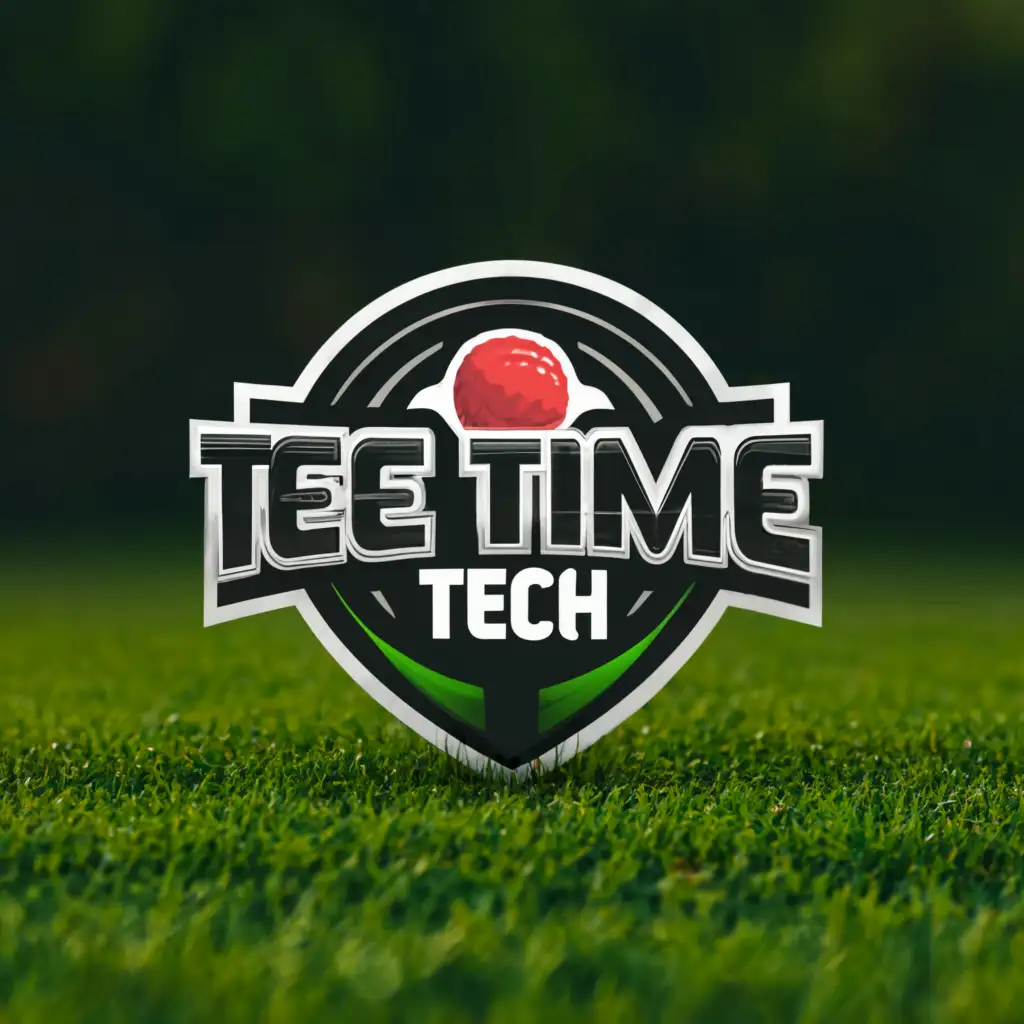 a logo design,with the text "TeeTime Tech", main symbol:Golf ball, Golf club, Green,Moderate,be used in Sports Fitness industry,clear background