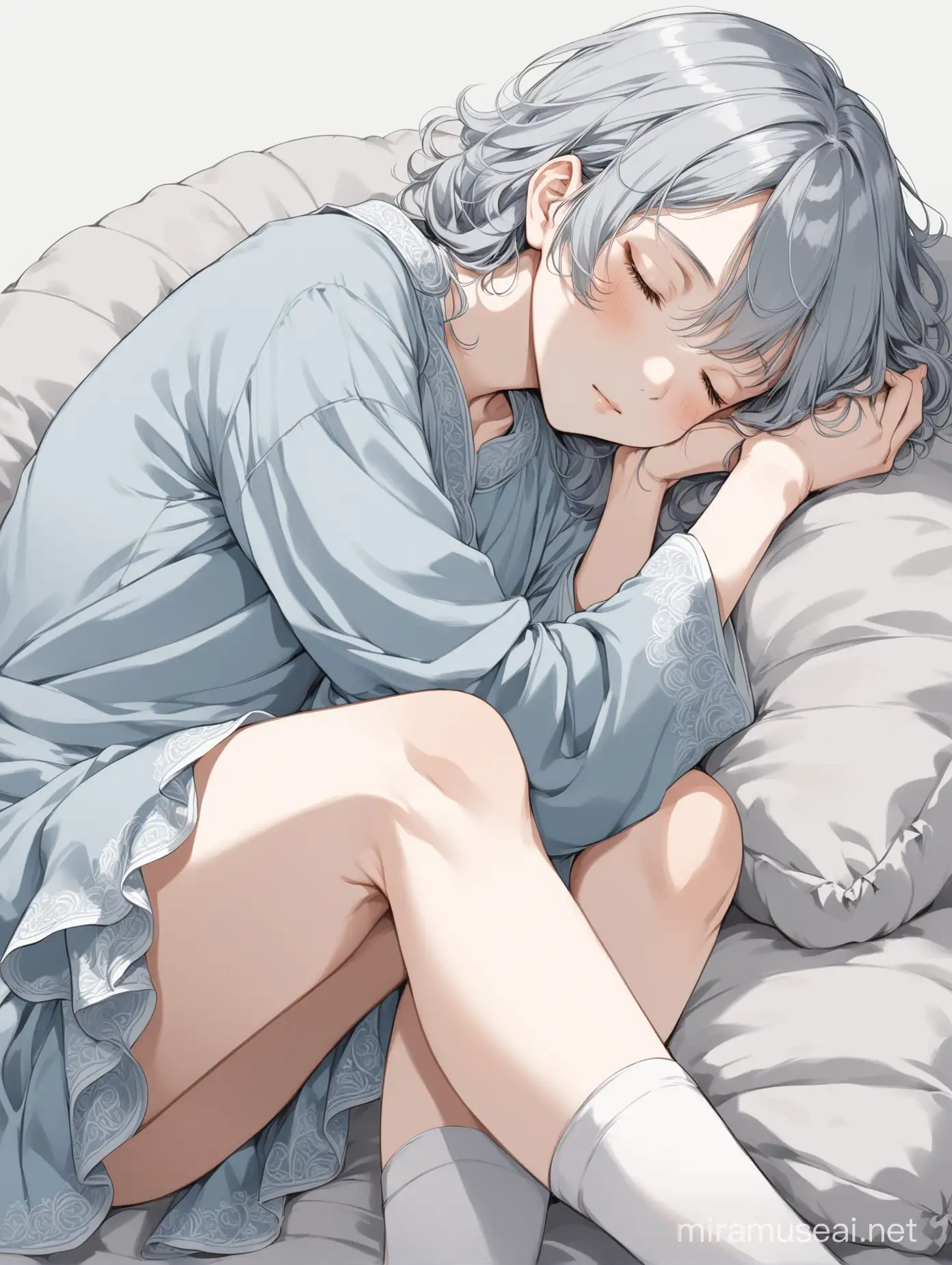 Serene Slumber Anime Boy in Monochromatic Dream