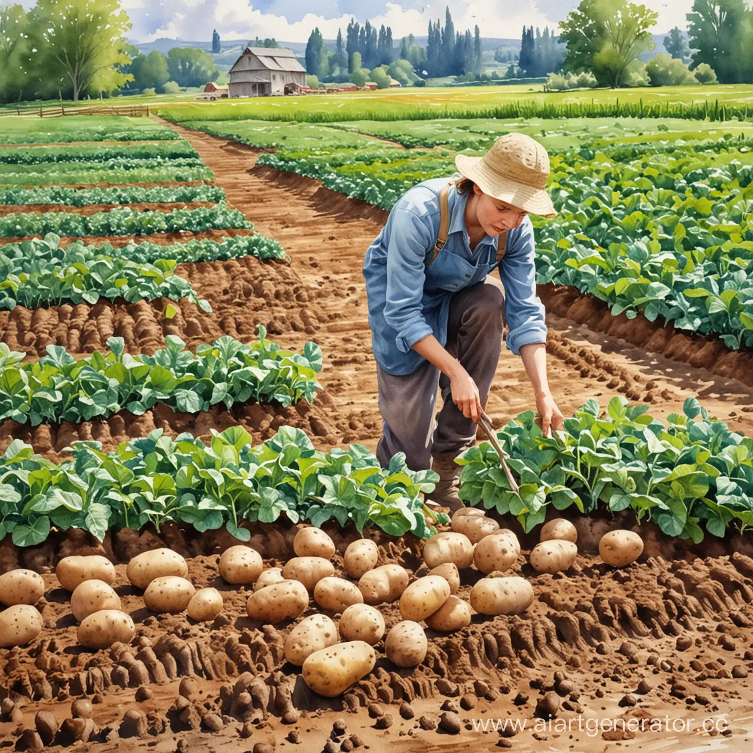 акварельная картина мир труд май картошка огород акварелью