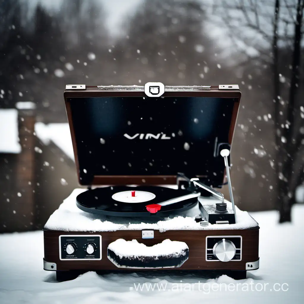 Vintage-Vinyl-Record-Player-in-Winter-Scene