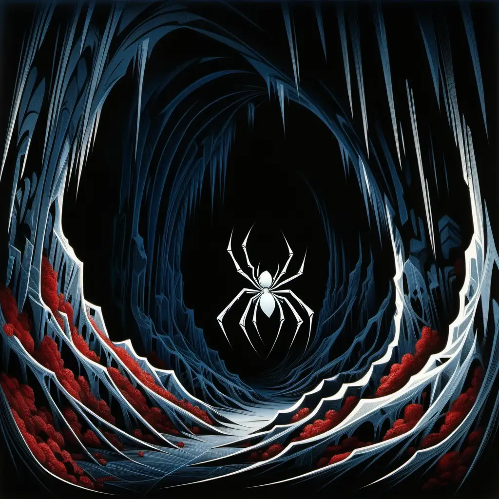 Enchanting Cave Art Intricate Spider Web and Crystaline Arachnid by Eyvind Earle
