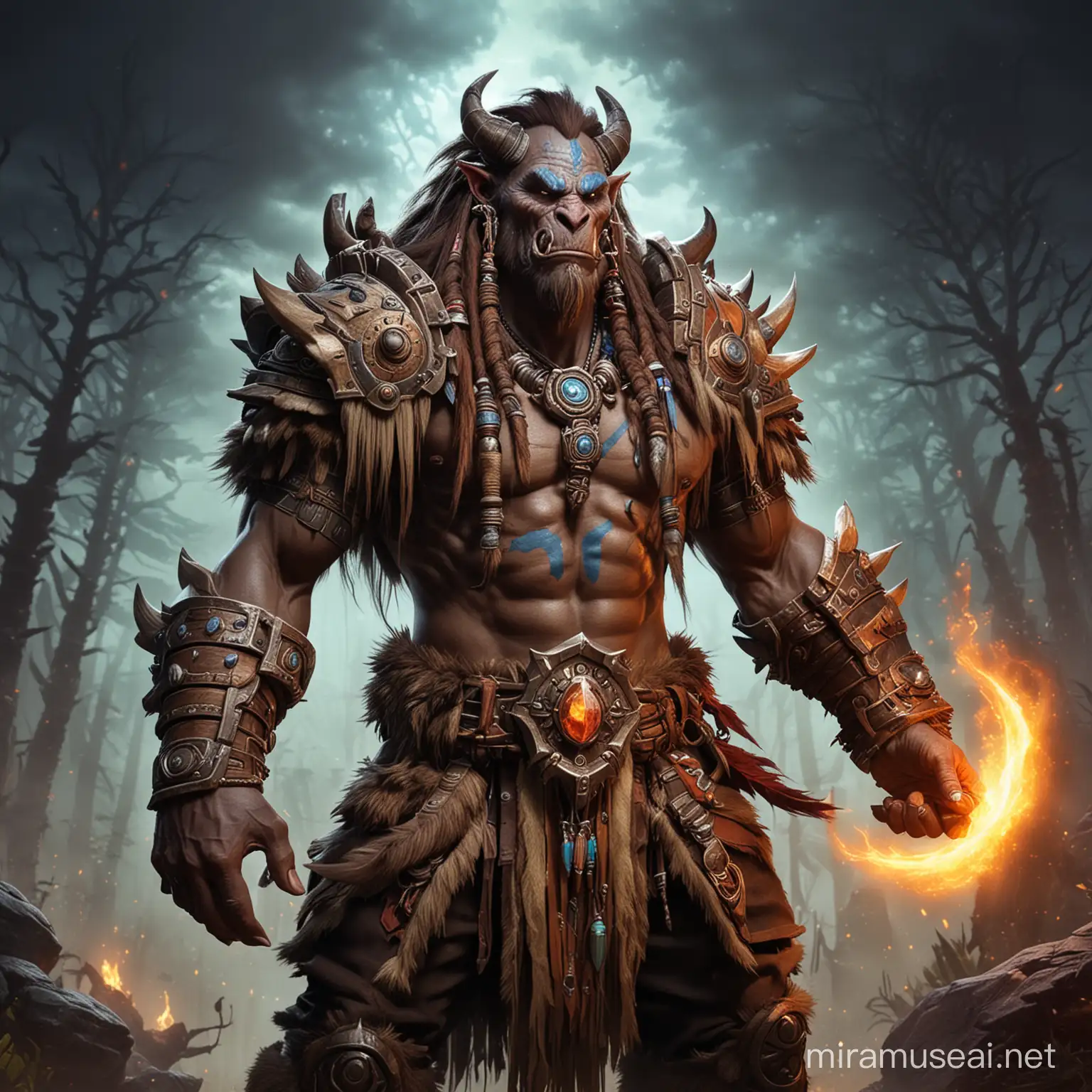 Maghar Shaman Casting Elemental Magic in World of Warcraft Fan Art