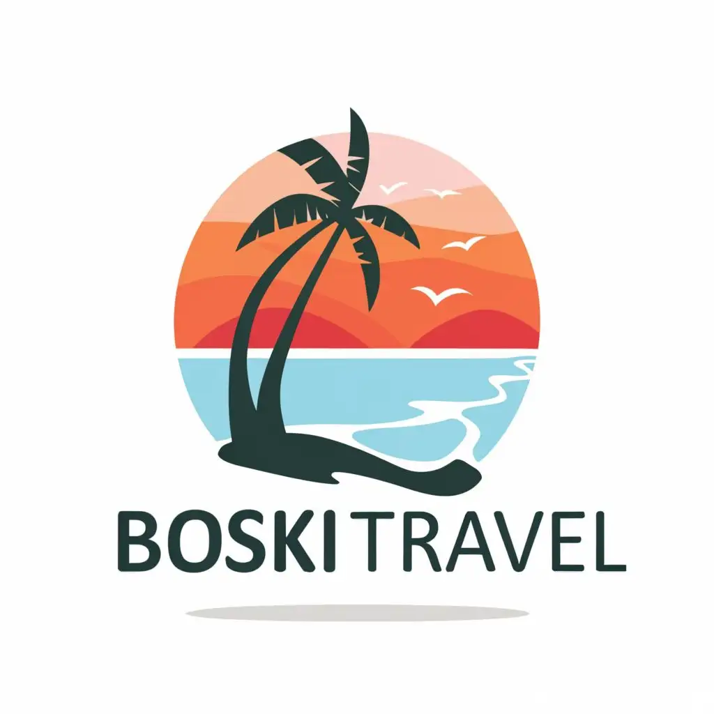 a logo design,with the text "bOski Travel", main symbol:Beach, palms, seaview,Moderate,be used in Travel industry,clear background