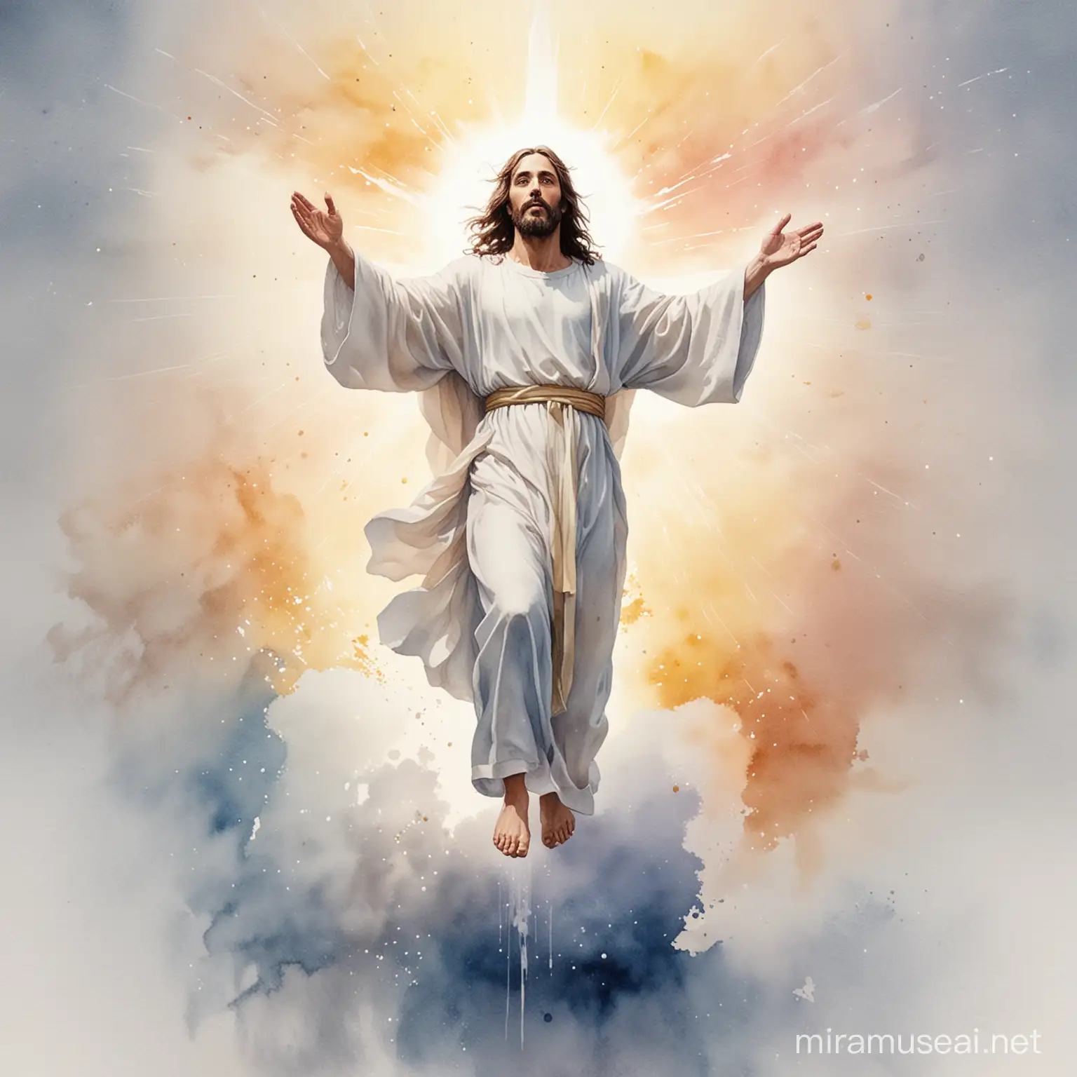 Ethereal Watercolor Depiction of Jesus Christs Ascension