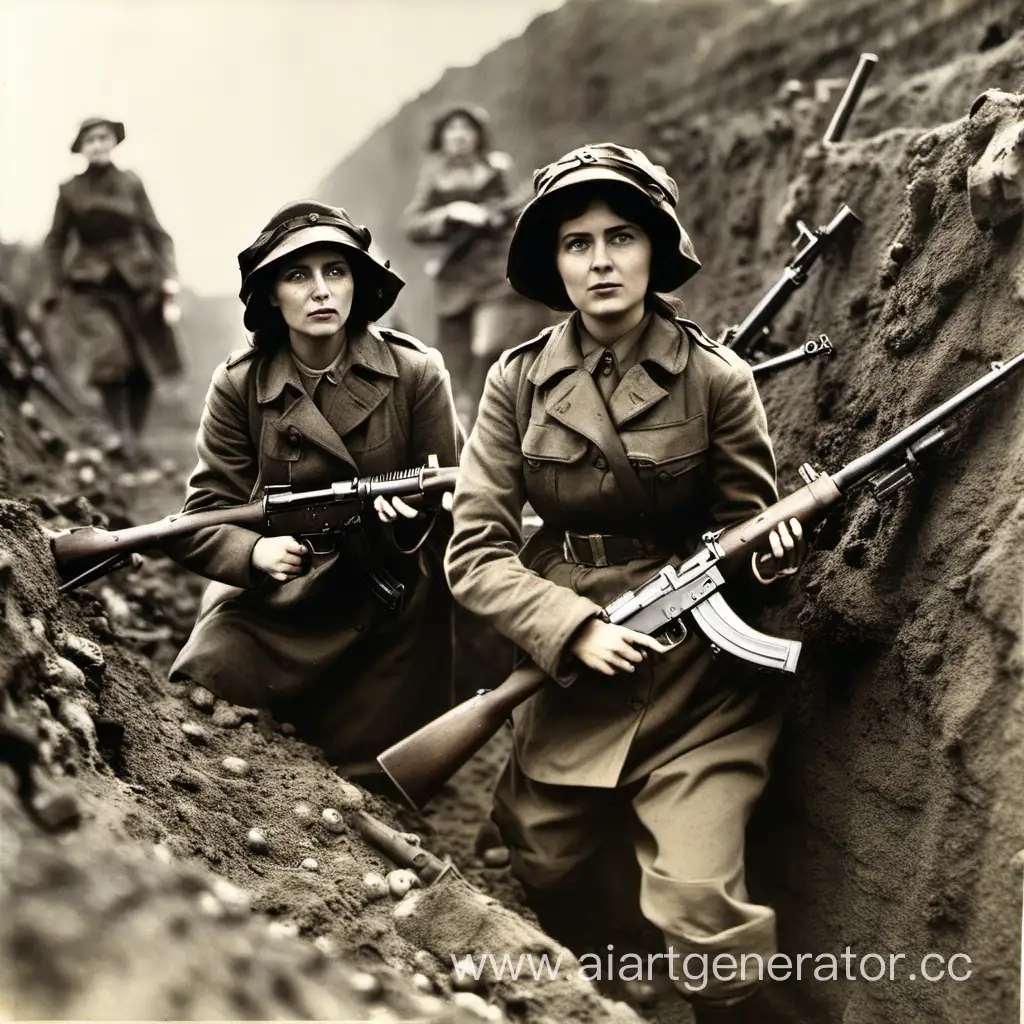 Female-Soldiers-with-Rifles-in-Trench-Warfare-Scene