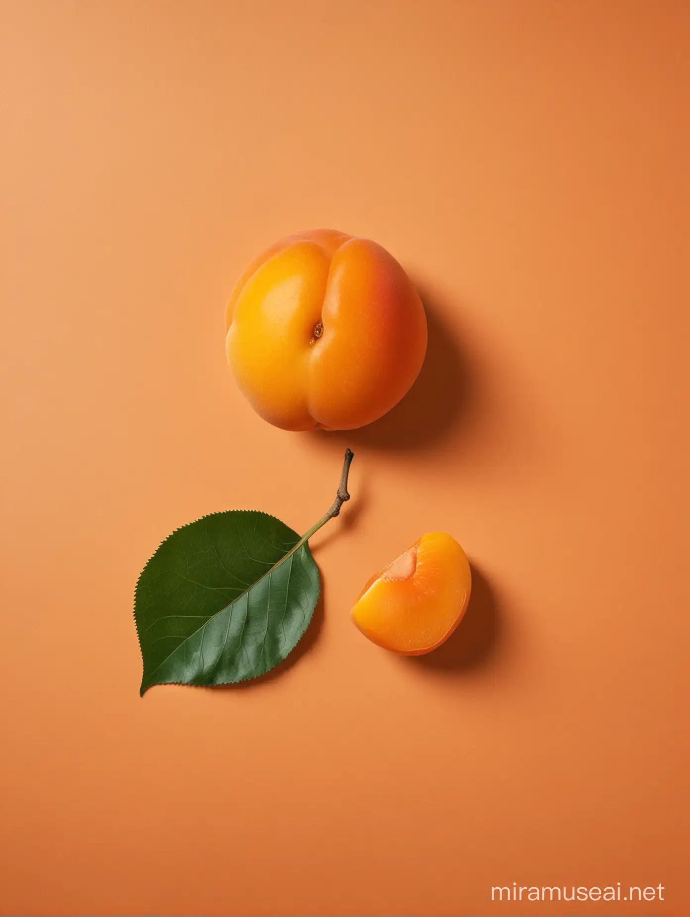 large size Apricot with leaf on orange background 