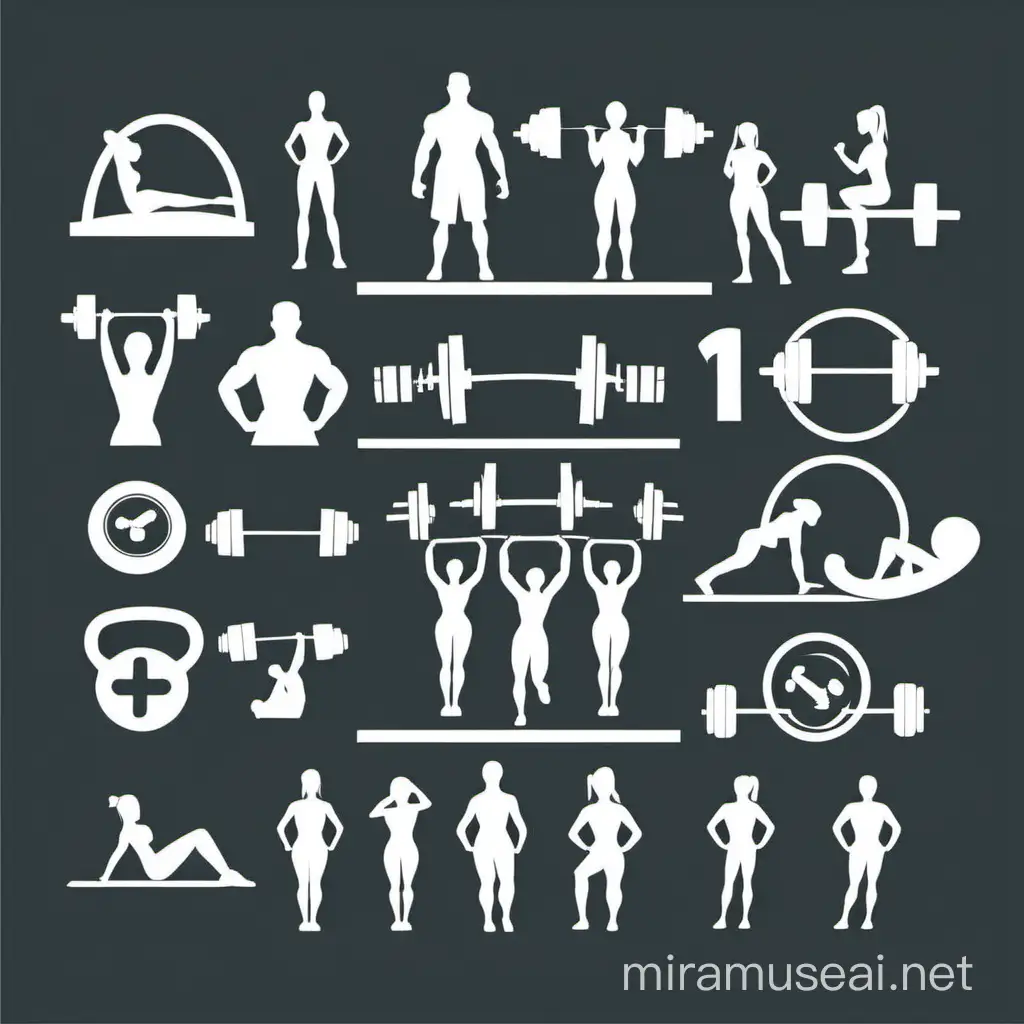 Vector Stylized Fitness Icons Silhouette Set