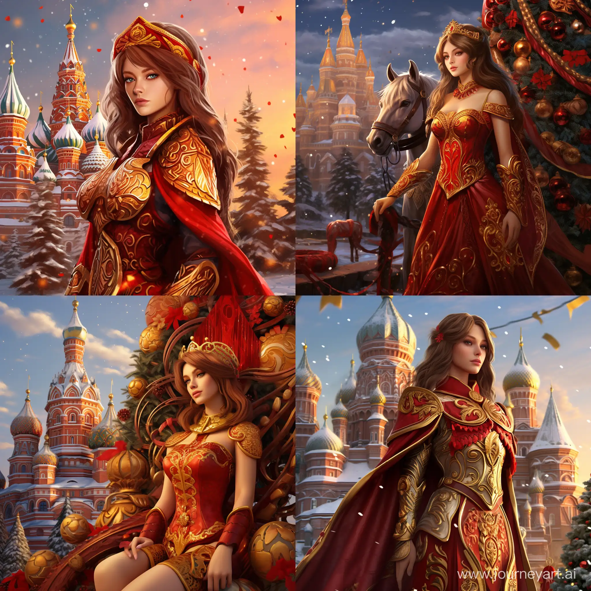 Персонаж World of warcraft Алекстраза на фоне новогодней ёлки и кремля