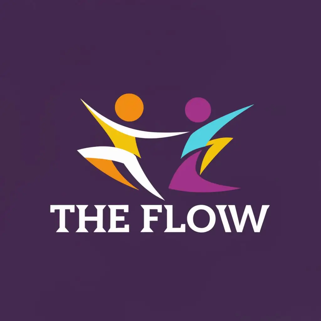 a logo design,with the text "The Flow", main symbol:The girl dancer and boy perform modern hip hop dances, the color scheme should be in purple.,Минималистичный,be used in Другие industry,clear background