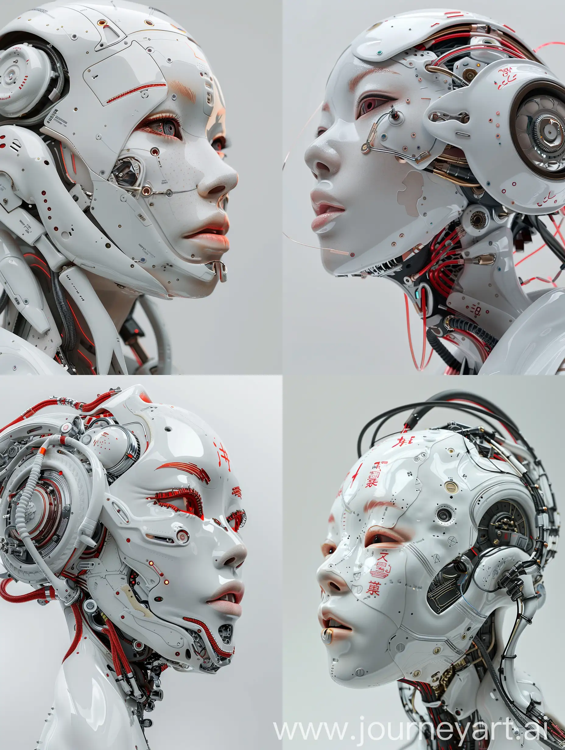 complex 3D render ultra detailed of a beautiful porcelain CYBER PUNK ONI MASK ,profile woman face with Japanese symbolism, aesthetic cyberpunk, cyborg fashion model, hyperrealistic,  robotic parts,  luxurious cyberpunk.