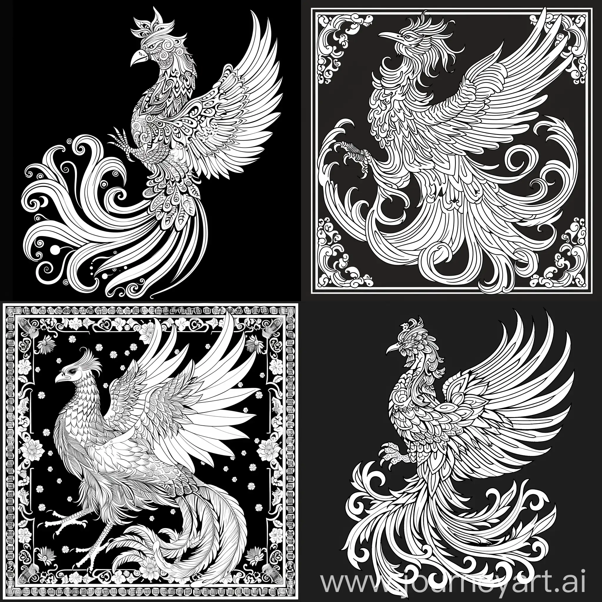 Majestic-Phoenix-Coloring-Page-on-Black-Background