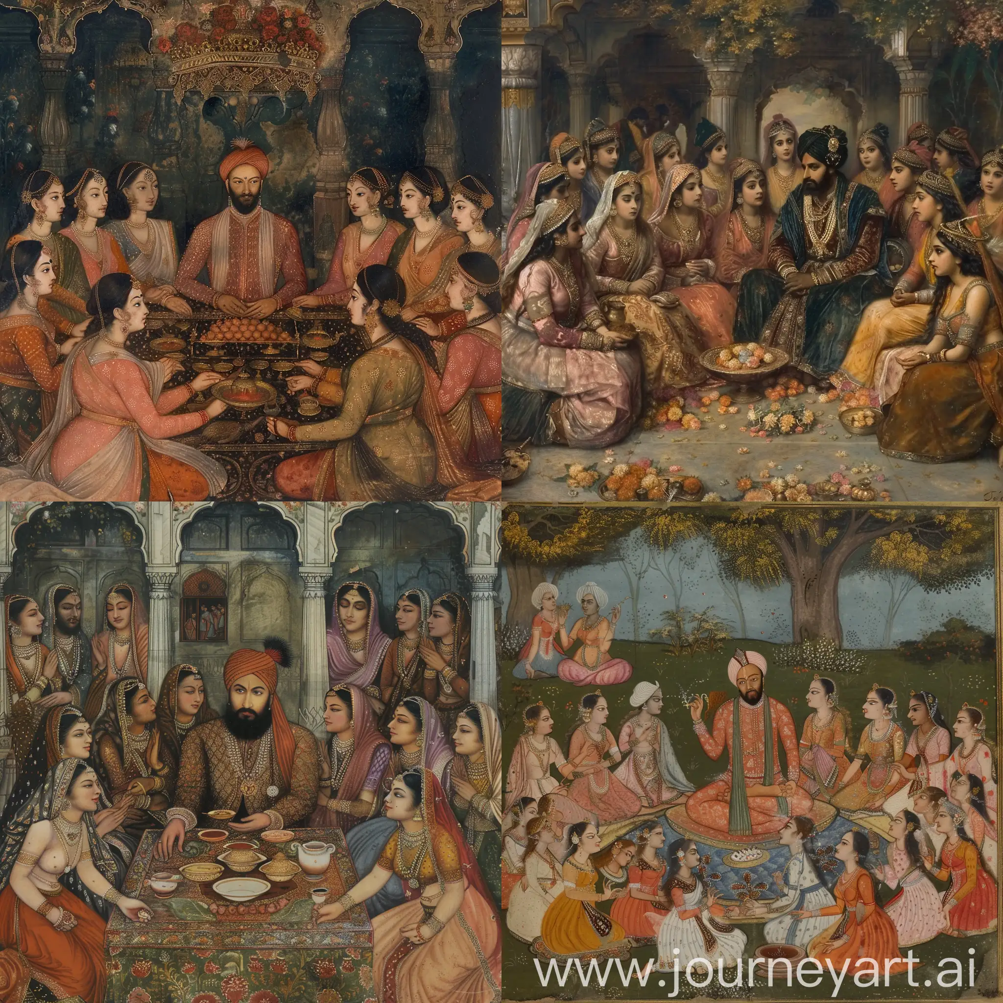 Emperor-Jahangir-with-His-Concubines-in-a-Luxurious-Setting