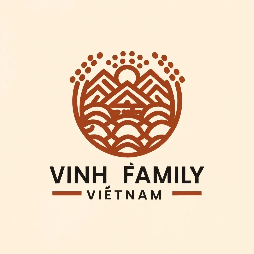 a logo design,with the text ""VINH" "FAMILY" "TRIP" "VIETNAM"", main symbol:rice field mountain,complex,be used in Travel industry,clear background