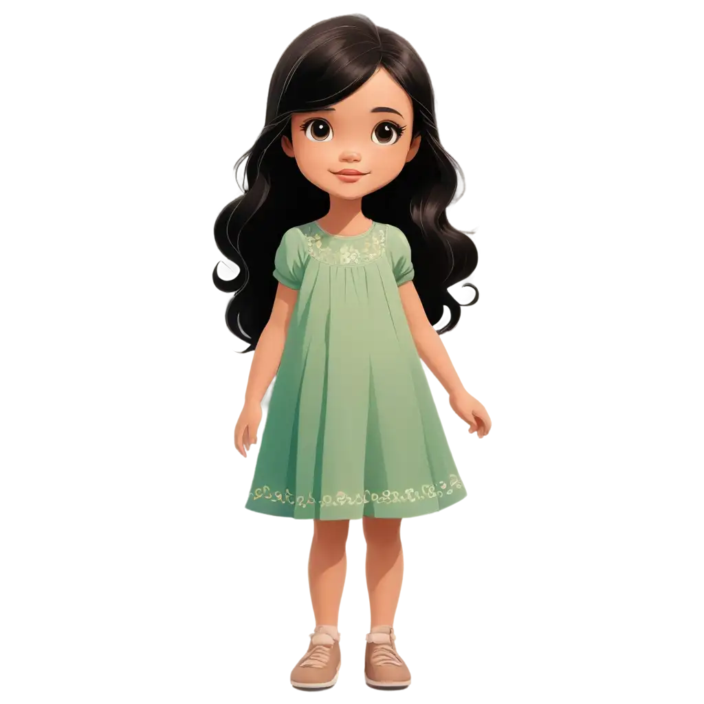 Beautiful-Cartoon-Illustration-of-a-Little-Girl-with-70s-Style-Dress-in-PNG-Format