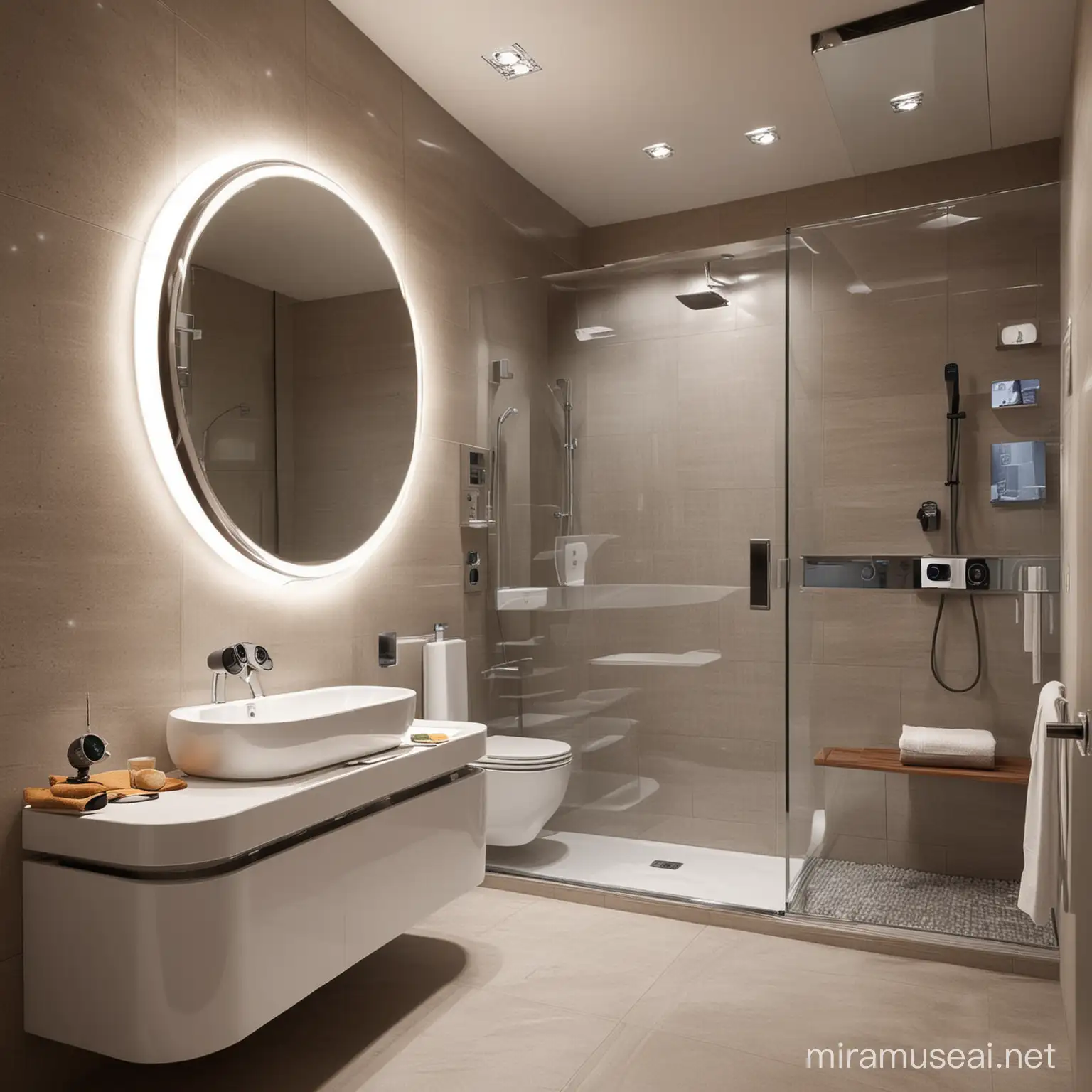 Futuristic WallE Inspired UltraModern Hotel Bathroom with Service Robot