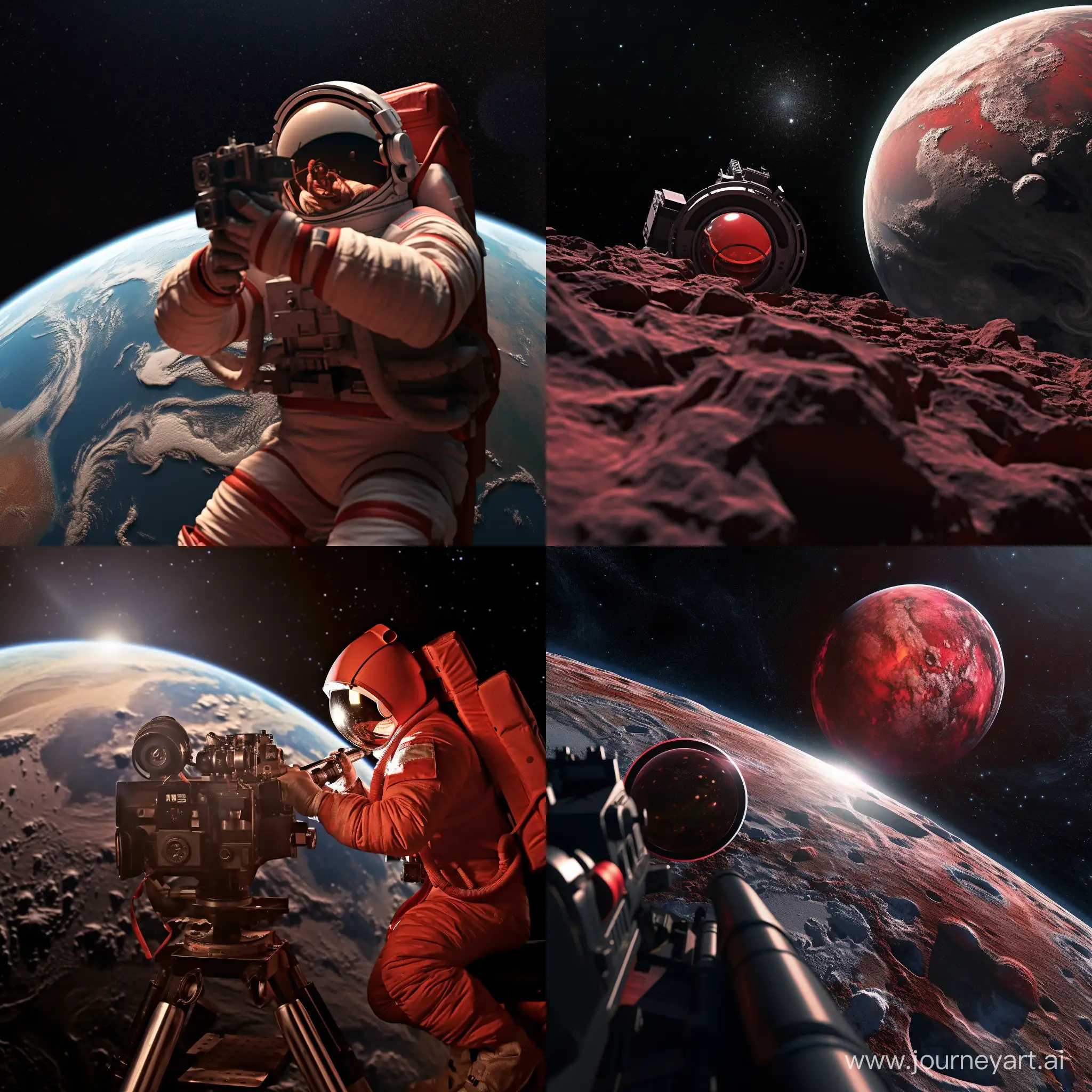 /img You are an astronaut photographer shooting the planet earth from the surface of the moon, high-resolution images, in red, crimson tones, object detail, nikon d850 camera