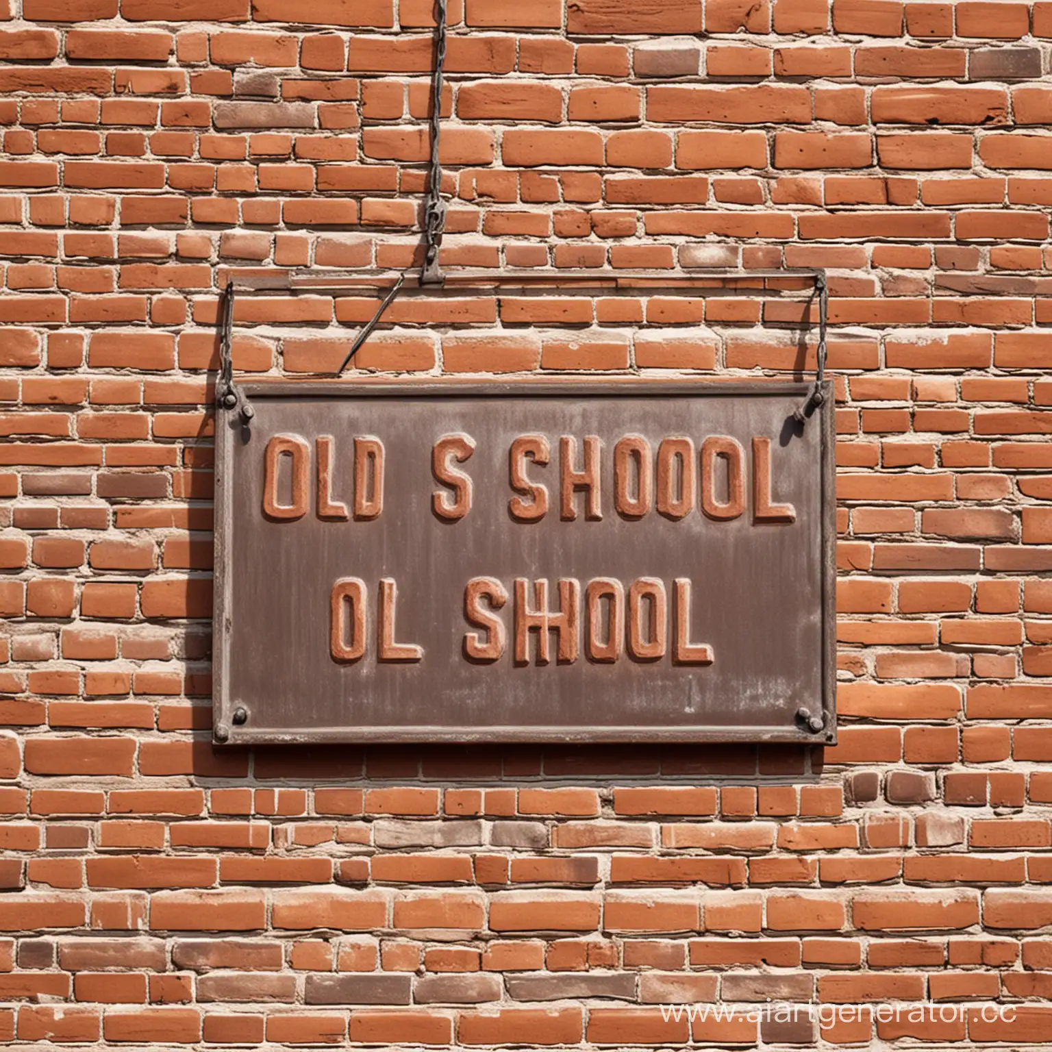 Vintage-Red-Brick-Wall-with-Old-School-Metal-Sign