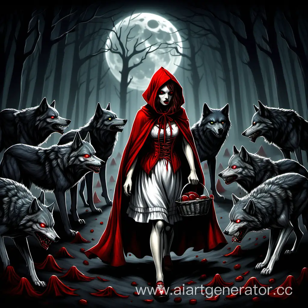 Красная шапочка и мертвые волки темная ночь  вокруг все в крови