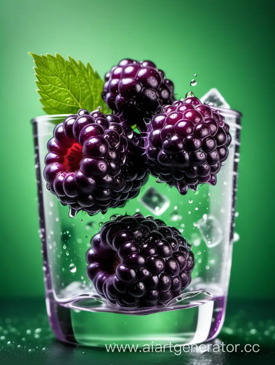 Boysenberry FRESH with water drop and ice cubes green background