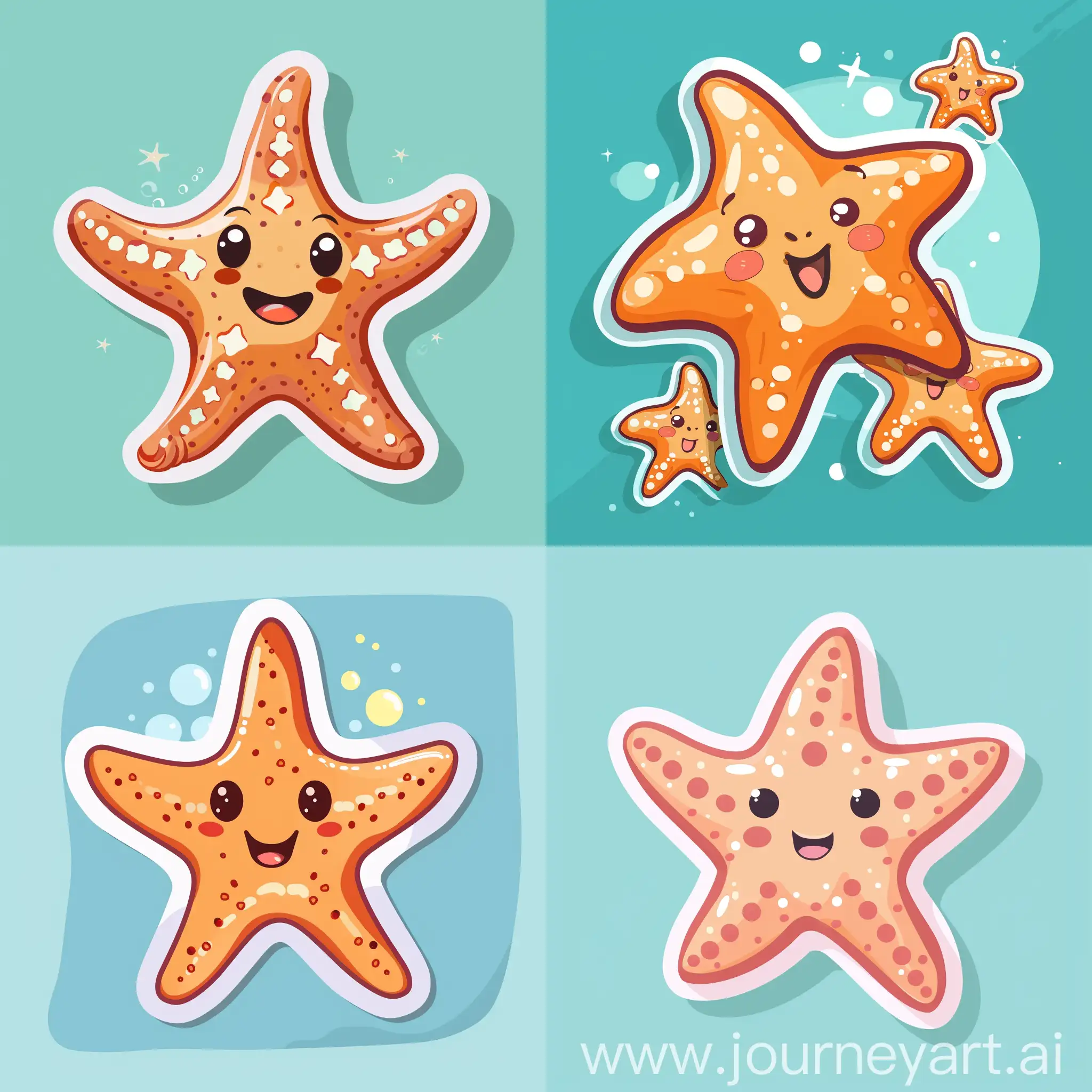 cartoon sticker design of cute starfish, in flat style, high quality details